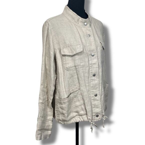 C&C California Linen Button Front Shacket Shirt Jacket Oatmeal Beige Size Med - Picture 1 of 10